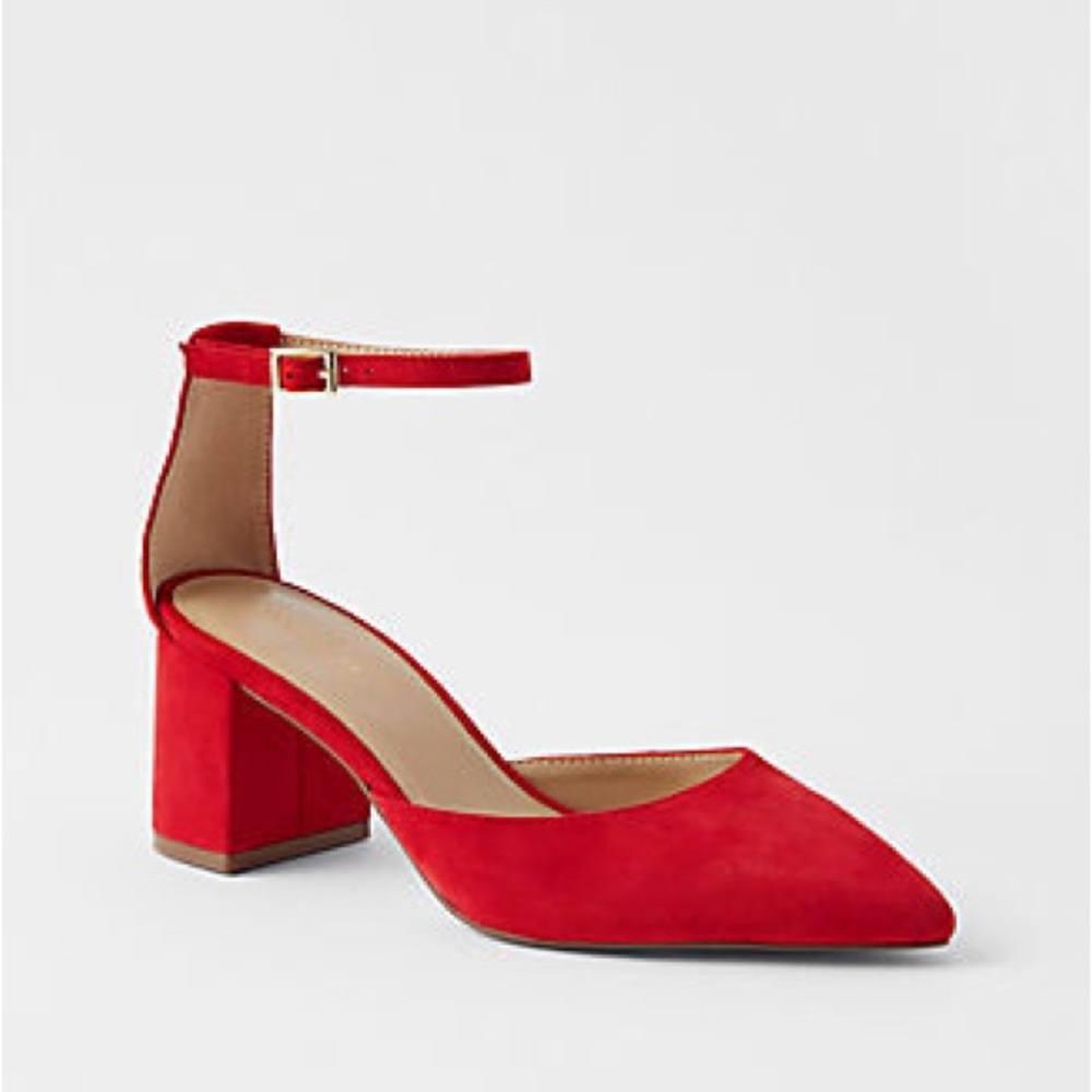 Ann Taylor Red Leather Buckle Strap Block Heels